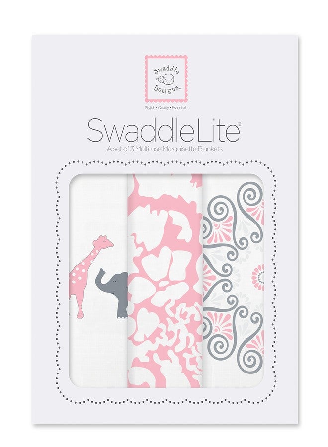 SwaddleDesigns Large Marquisette Receiving Swaddle Blankets for Baby Boys/Girls, Soft Premium Cotton Muslin, Boutique Quality, Best Shower Gift, SwaddleLite Pink Lush Safari, Parent Picks Award Winner , Pink, Gray, Sterling , 46x46 inches - Image 2